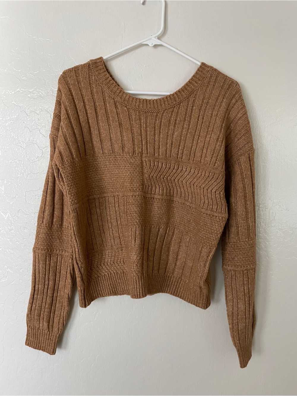 Francesca's Collections Textured Crewneck Sweater - Brown